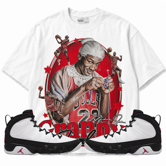 Granny Jordan (Air Jordan 9 OG Space Jam) T-Shirt with matching sneakers