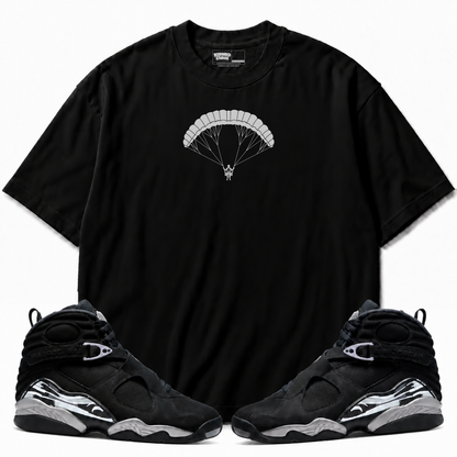High Life Air Jordan 8 Chrome black graphic tee with matching sneakers