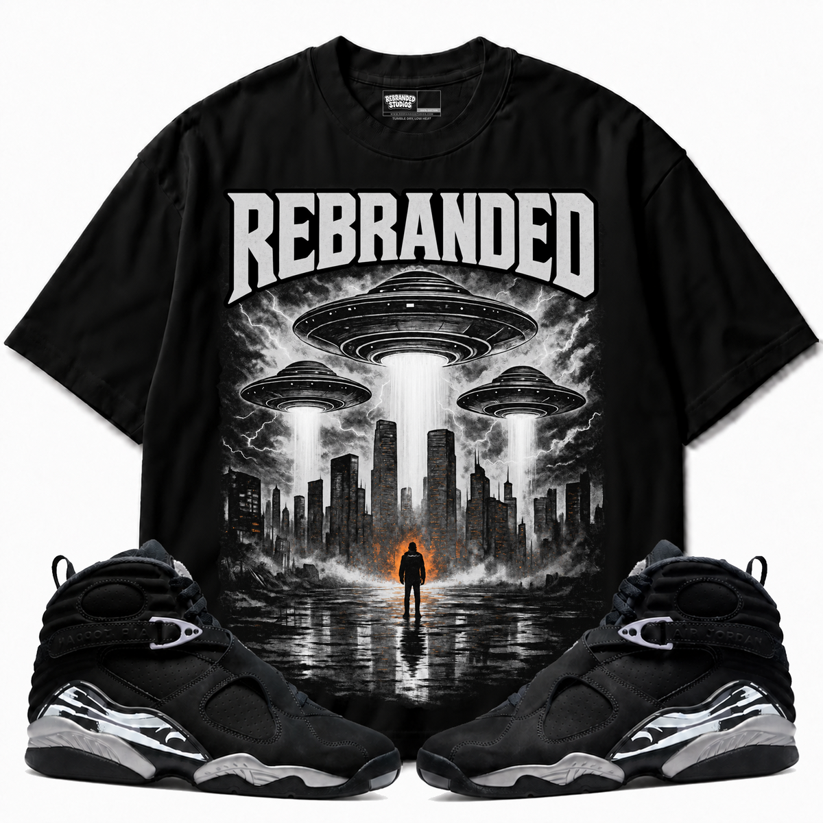 Invasion Air Jordan 8 Chrome black graphic tee with matching sneakers