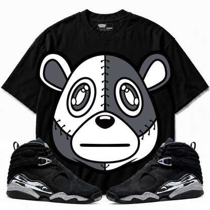 Rebranded Bear Air Jordan 8 Chrome black graphic T-shirt with matching sneakers