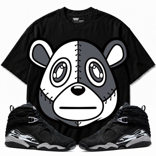 Rebranded Bear Air Jordan 8 Chrome black graphic T-shirt with matching sneakers