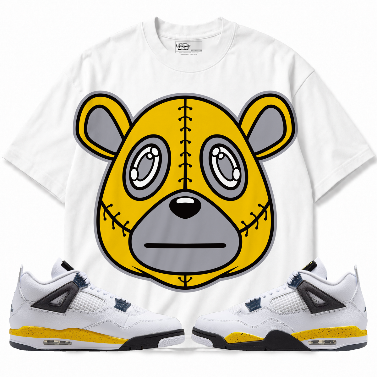 Rebranded Bear (Air Jordan 4 Tour Yellow) T-Shirt with matching sneakers