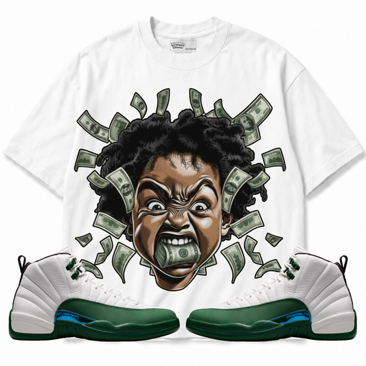 Money Mouth (Air Jordan 12 Bucks) T-Shirt with matching sneakers