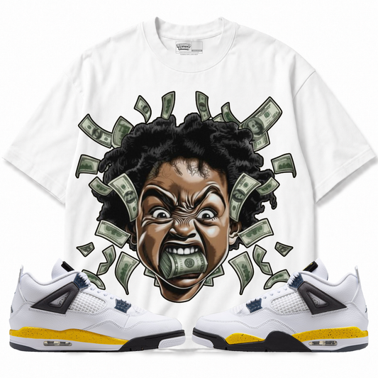 Money Mouth (Air Jordan 4 Tour Yellow) T-Shirt with matching sneakers