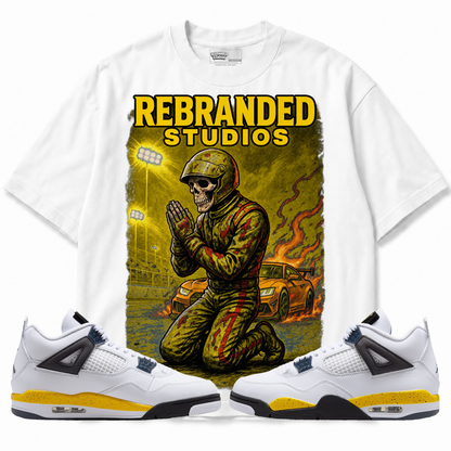 Prayers (Air Jordan 4 Tour Yellow) T-Shirt with matching sneakers