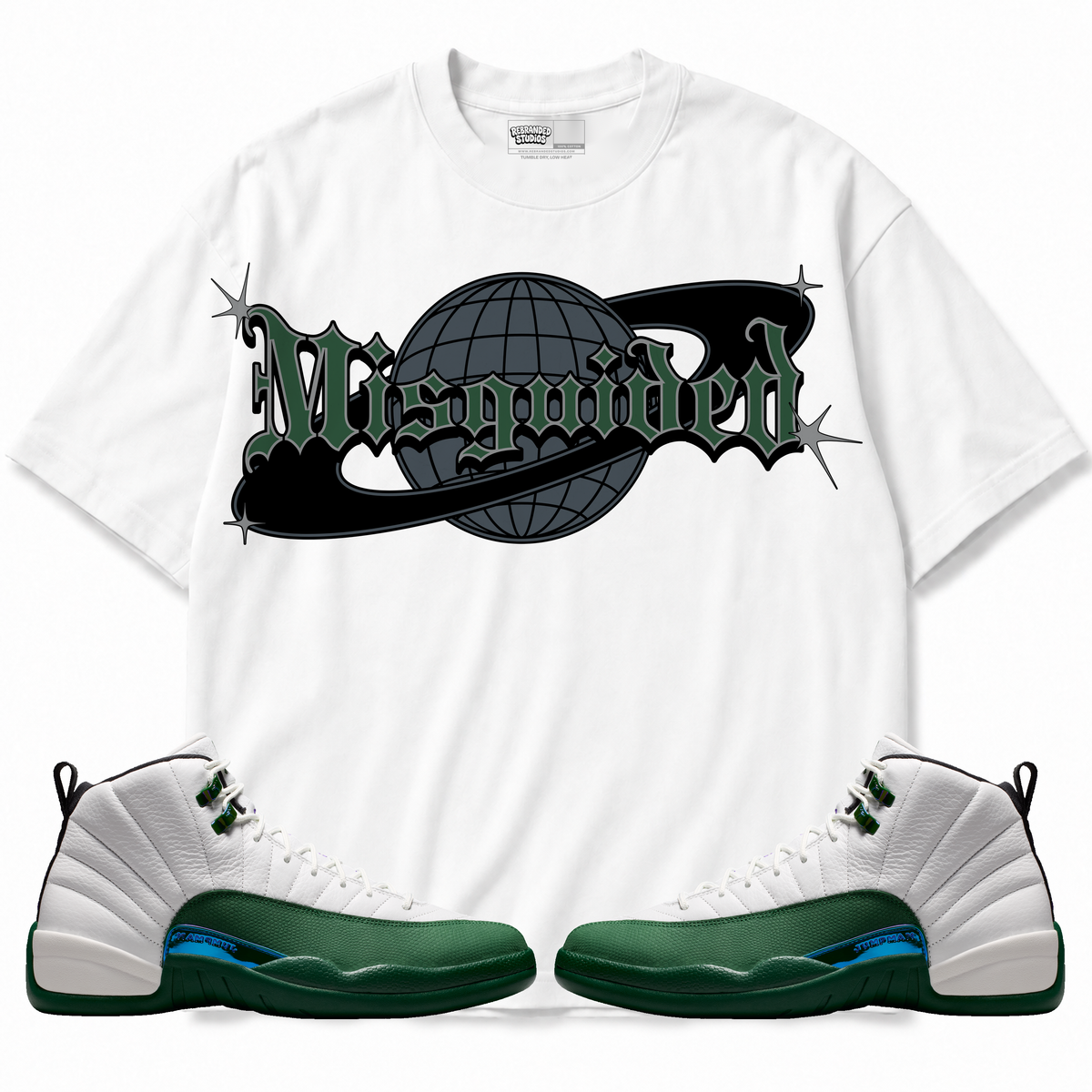 World (Air Jordan 12 Bucks) T-Shirt with matching sneakers