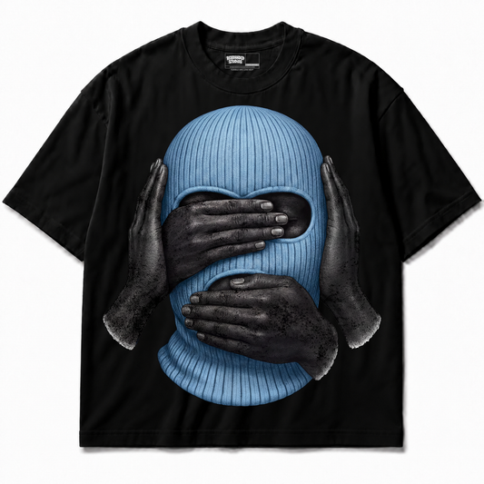 Rebranded Studios See No Evil Air Jordan 5 Black Carolina UNC 425GSM Oversized Graphic T-Shirt — alternate view