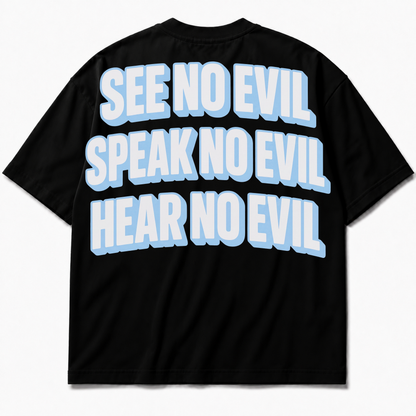 Rebranded Studios See No Evil Air Jordan 5 Black Carolina UNC 425GSM Oversized Graphic T-Shirt