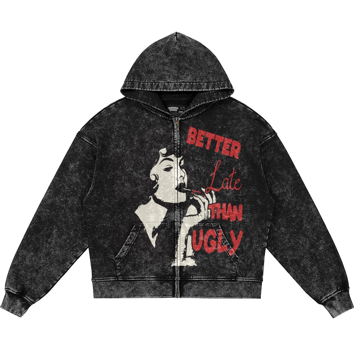 Better Late Than Ugly (Air Jordan 12 Bloodline) 440GSM Heavyweight Vintage Snow Wash Zip Up Hoodie