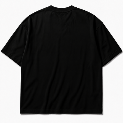 Black graphic T-shirt plain back view
