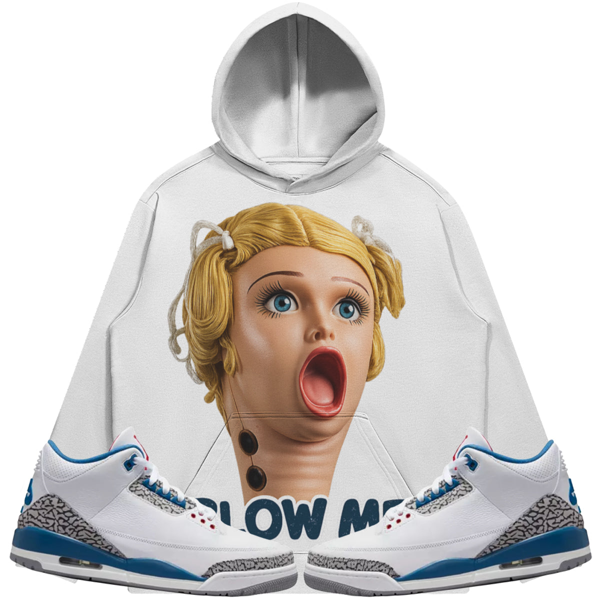 Blow Me (Air Jordan 3 True Blue) 380 GSM Brushed Fleece Drawstring Hoodie