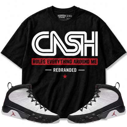 Rebranded Studios Cash Rules Everything Around Me Air Jordan 9 OG Space Jam Graphic T-Shirt