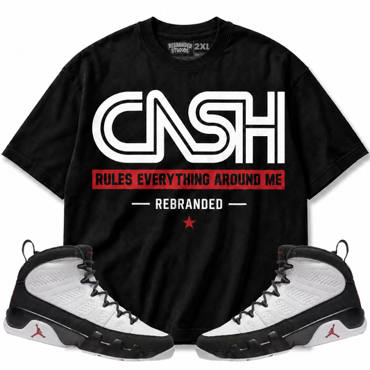 Rebranded Studios Cash Rules Everything Around Me Air Jordan 9 OG Space Jam Graphic T-Shirt