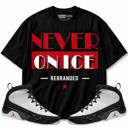 Rebranded Studios Never On Ice Air Jordan 9 OG Space Jam Graphic T-Shirt