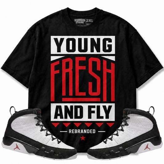 Rebranded Studios Young Fresh And Fly Air Jordan 9 OG Space Jam Graphic T-Shirt