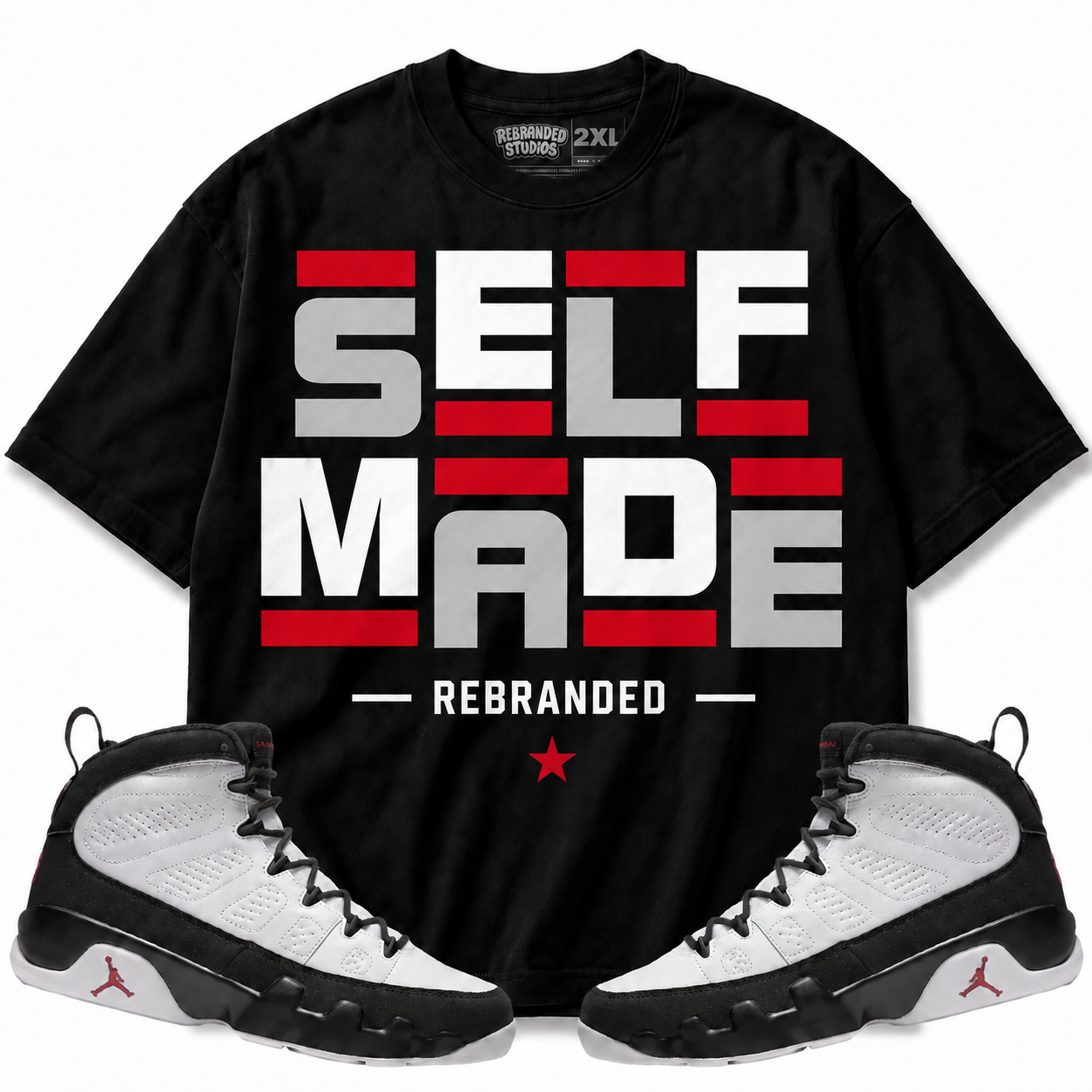 Rebranded Studios Self Made Air Jordan 9 OG Space Jam Graphic T-Shirt