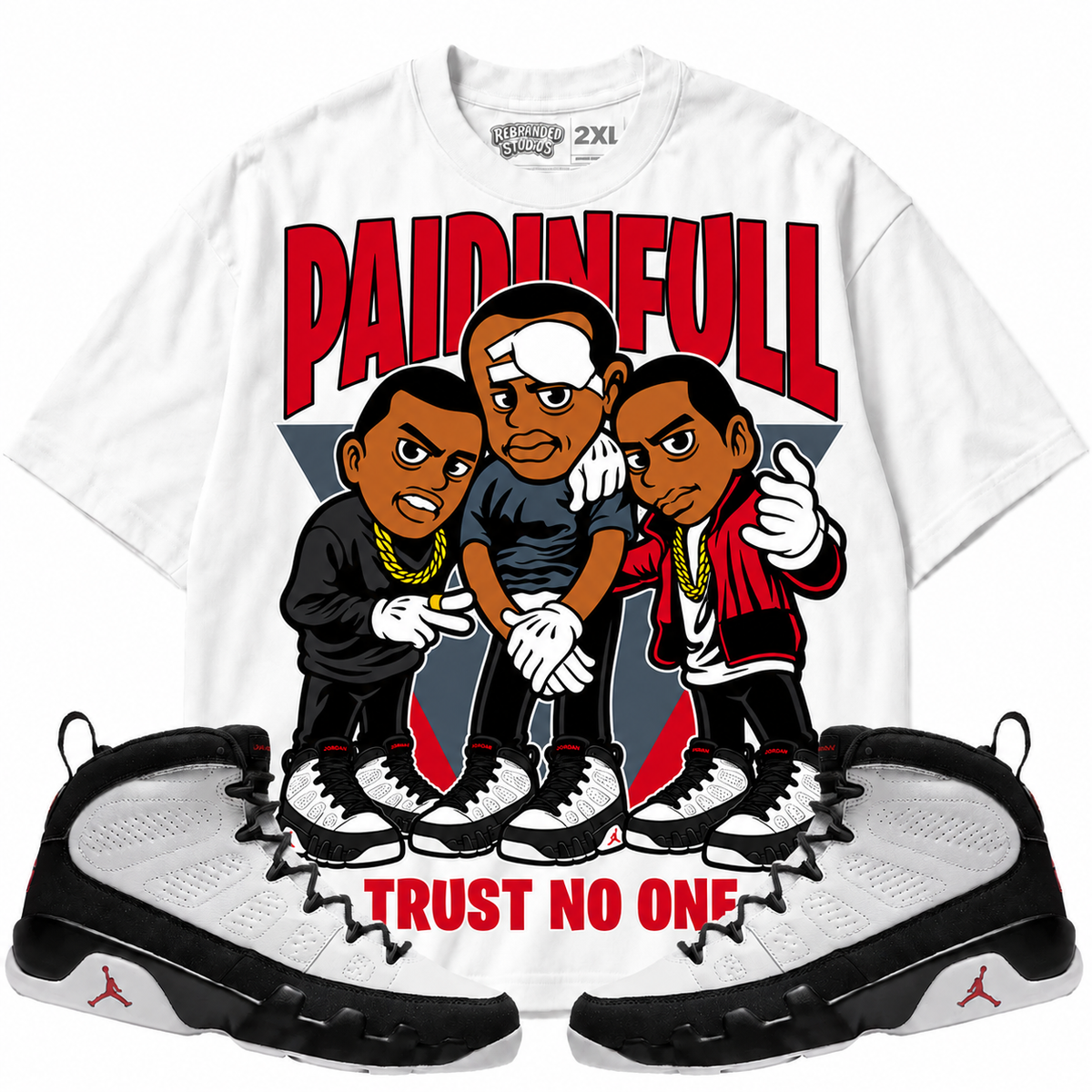 Rebranded Studios Paid In Full Trust No One Air Jordan 9 OG Space Jam Graphic T-Shirt