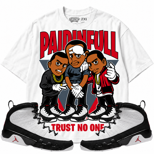 Rebranded Studios Paid In Full Trust No One Air Jordan 9 OG Space Jam Graphic T-Shirt