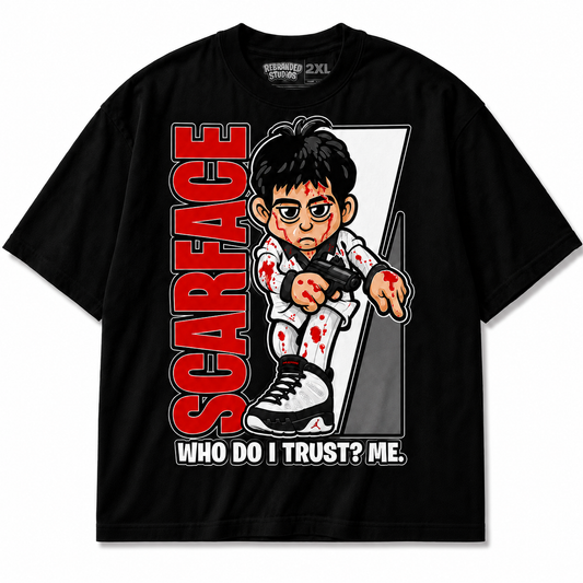 Rebranded Studios Who Do I Trust Me Air Jordan 9 OG Space Jam Graphic T-Shirt — alternate view