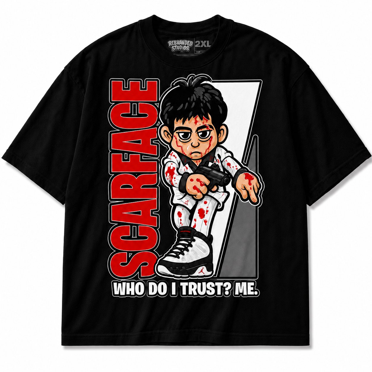 Rebranded Studios Who Do I Trust Me Air Jordan 9 OG Space Jam Graphic T-Shirt