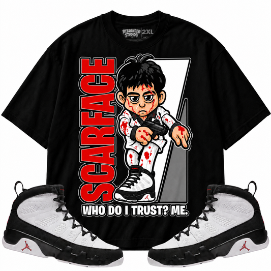 Rebranded Studios Who Do I Trust Me Air Jordan 9 OG Space Jam Graphic T-Shirt
