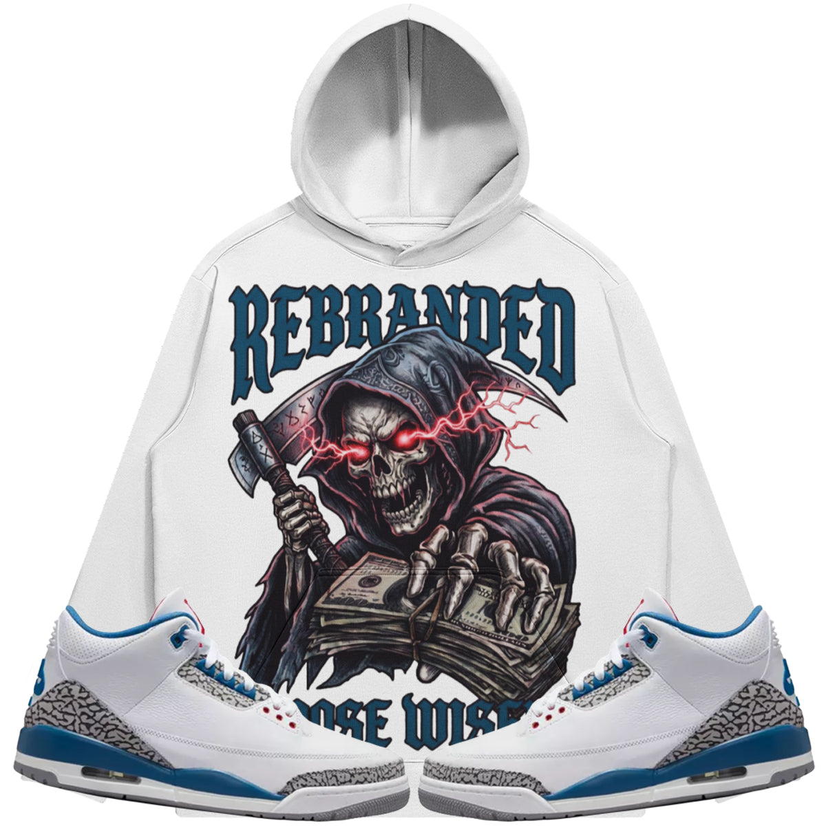 Choose Wisely (Air Jordan 3 True Blue) 380 GSM Brushed Fleece Drawstring Hoodie