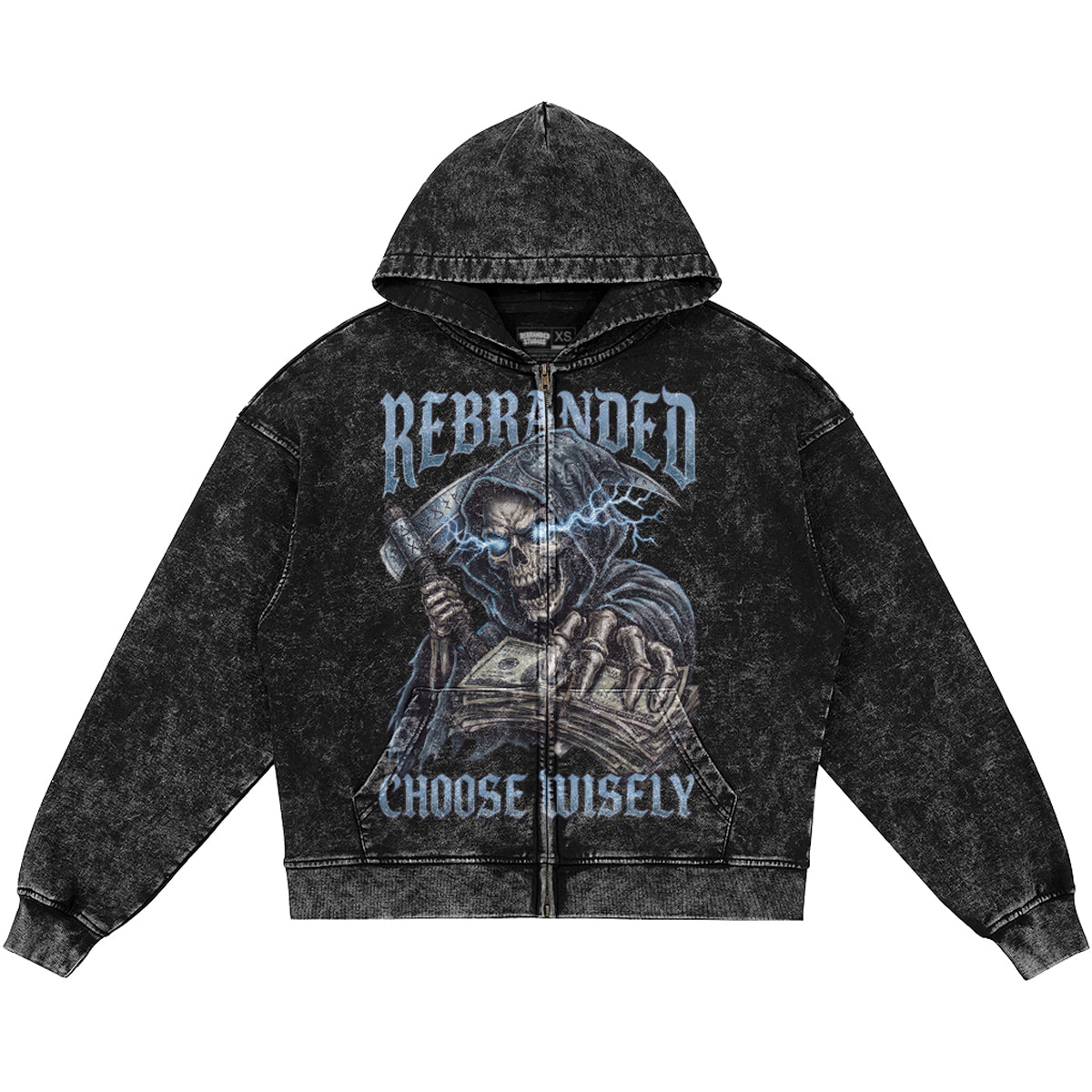 Choose Wisely (Air Jordan 5 Black Carolina UNC) 440GSM Heavyweight Vintage Snow Wash Zip Up Hoodie