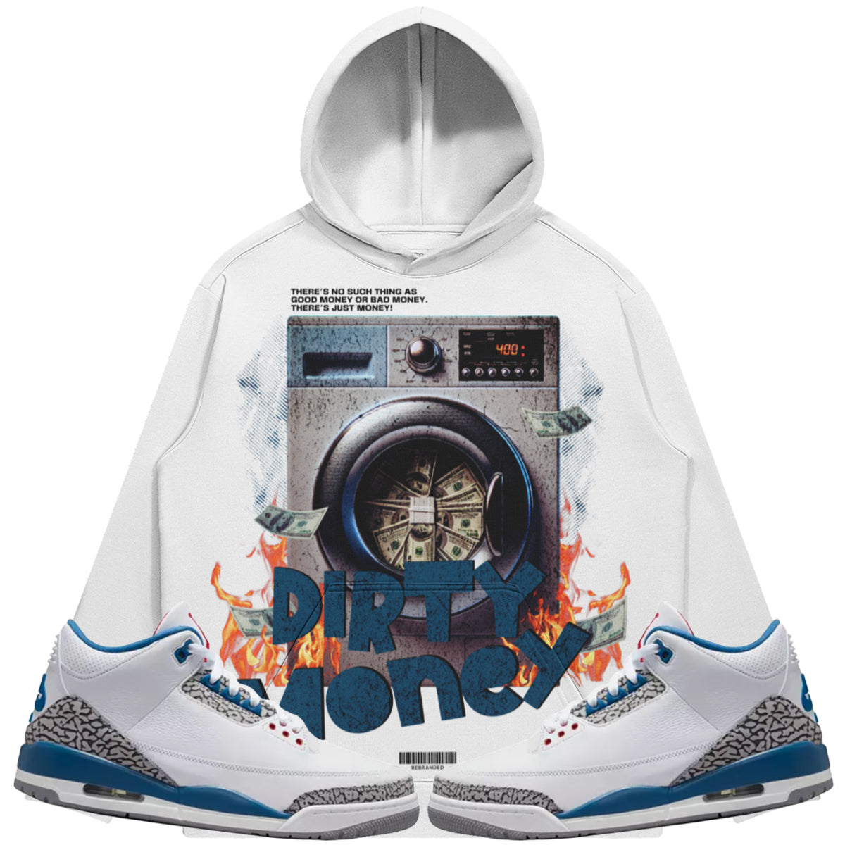 Dirty Money (Air Jordan 3 True Blue) 380 GSM Brushed Fleece Drawstring Hoodie