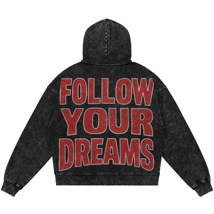 Follow Your Dreams (Air Jordan 12 Bloodline) 440GSM Heavyweight Vintage Snow Wash Zip Up Hoodie