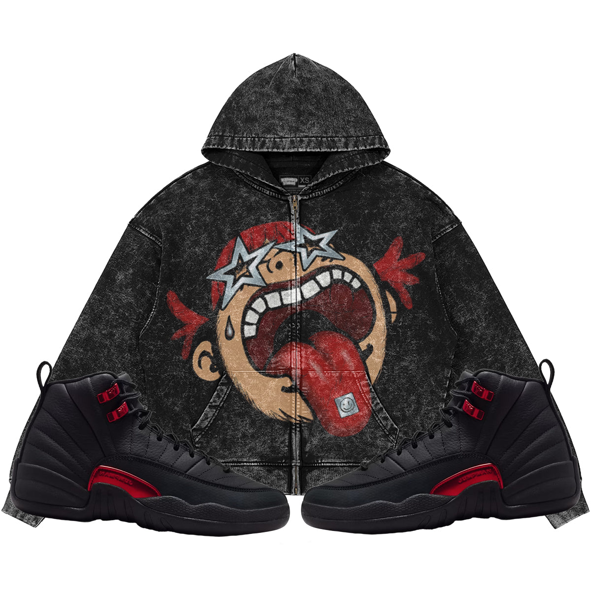 Follow Your Dreams (Air Jordan 12 Bloodline) 440GSM Heavyweight Vintage Snow Wash Zip Up Hoodie