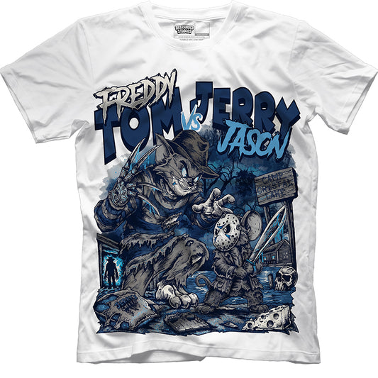 Rebranded Studios Freddy Tom Vs Jerry Jason Air Jordan 13 Flint Graphic T-Shirt — alternate view