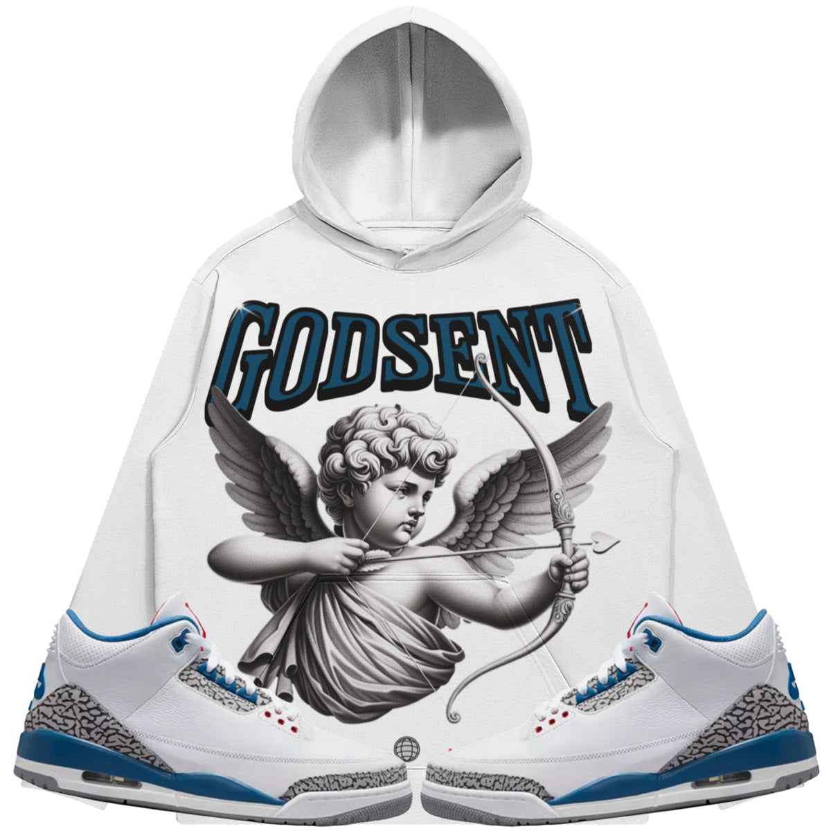 God Sent (Air Jordan 3 True Blue) 380 GSM Brushed Fleece Drawstring Hoodie