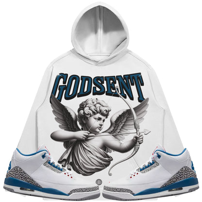 God Sent (Air Jordan 3 True Blue) 380 GSM Brushed Fleece Drawstring Hoodie