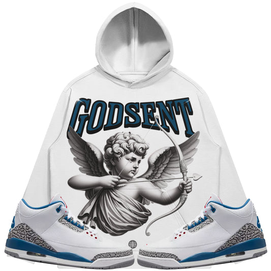 God Sent (Air Jordan 3 True Blue) 380 GSM Brushed Fleece Drawstring Hoodie