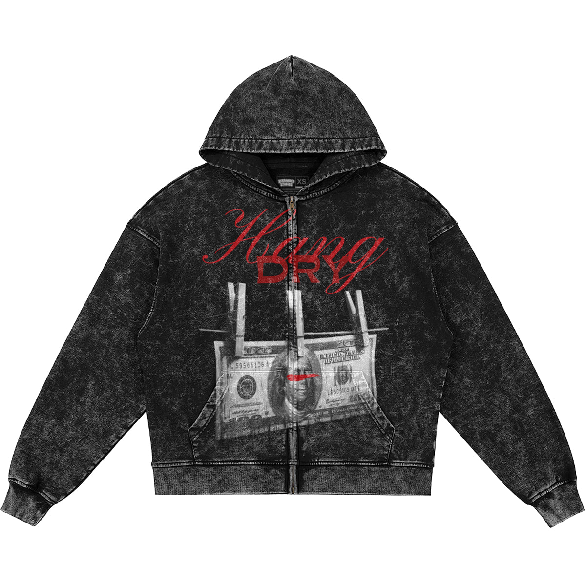 Hang Dry (Air Jordan 12 Bloodline) 440GSM Heavyweight Vintage Snow Wash Zip Up Hoodie