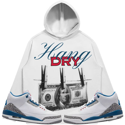 Hang Dry (Air Jordan 3 True Blue) 380 GSM Brushed Fleece Drawstring Hoodie