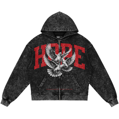 Hope (Air Jordan 12 Bloodline) 440GSM Heavyweight Vintage Snow Wash Zip Up Hoodie