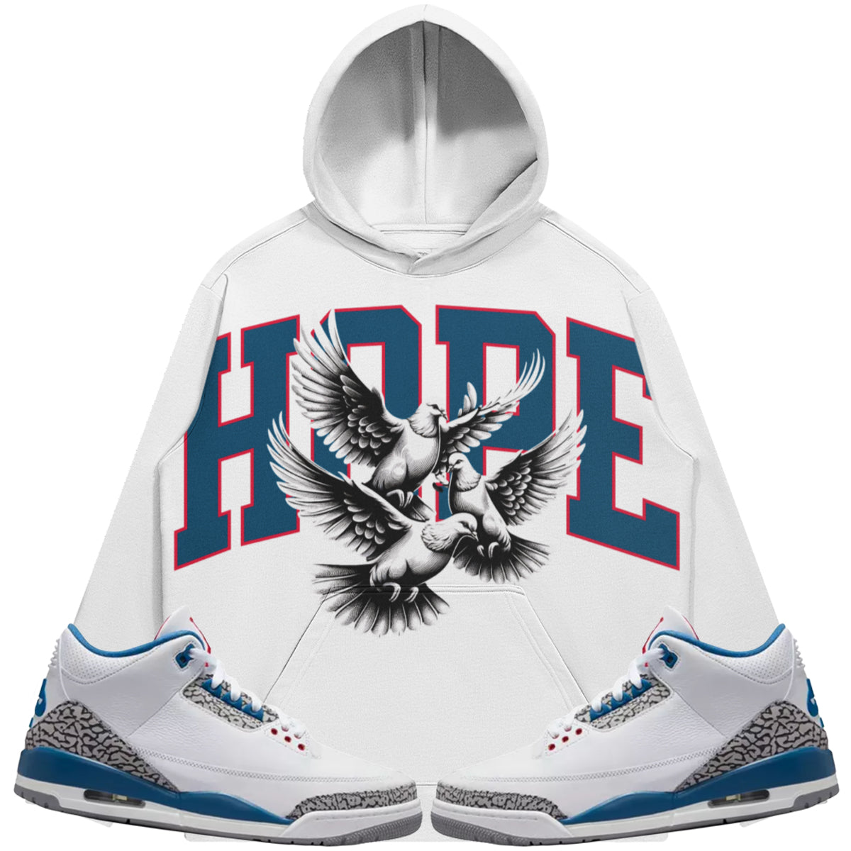Hope (Air Jordan 3 True Blue) 380 GSM Brushed Fleece Drawstring Hoodie