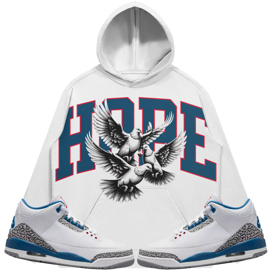 Hope (Air Jordan 3 True Blue) 380 GSM Brushed Fleece Drawstring Hoodie