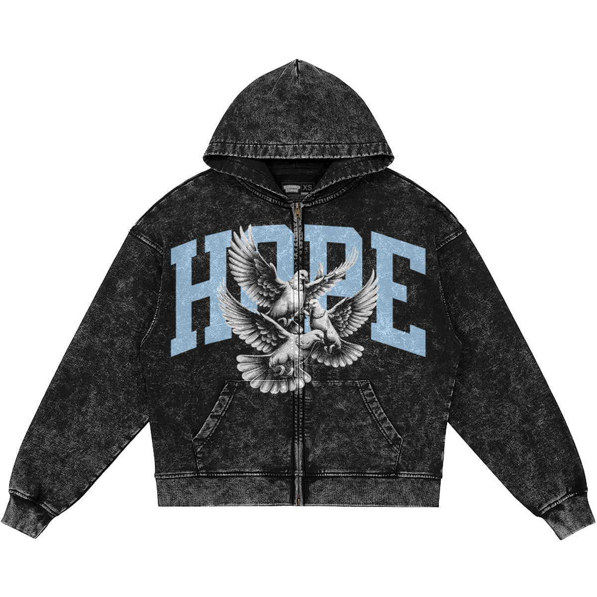 Hope (Air Jordan 5 Black Carolina UNC) 440GSM Heavyweight Vintage Snow Wash Zip Up Hoodie