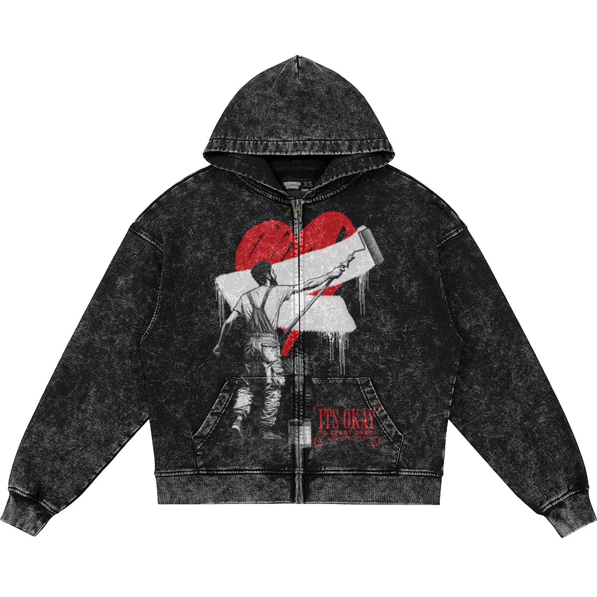 It's Okay To Start Over (Air Jordan 12 Bloodline) 440GSM Heavyweight Vintage Snow Wash Zip Up Hoodie