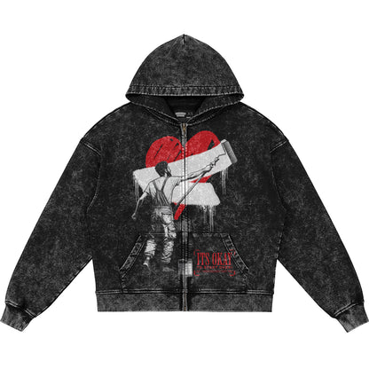 It's Okay To Start Over (Air Jordan 12 Bloodline) 440GSM Heavyweight Vintage Snow Wash Zip Up Hoodie