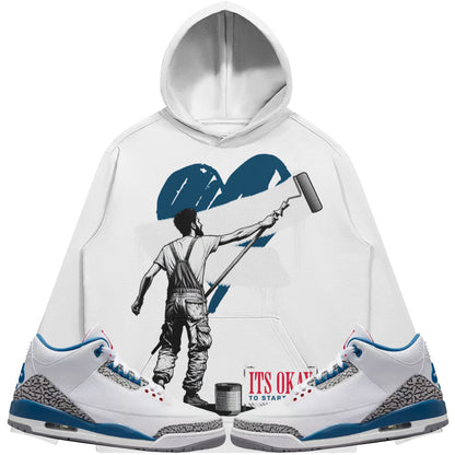 It's Okay To Start Over (Air Jordan 3 True Blue) 380 GSM Brushed Fleece Drawstring Hoodie