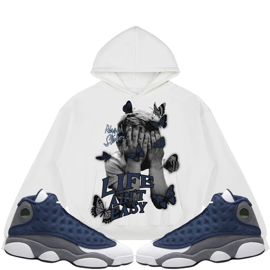 Rebranded Studios Life Ain't Easy Air Jordan 13 Flint 380GSM Brushed Fleece Relaxed Fit Hoodie