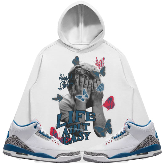 Life Ain't Easy (Air Jordan 3 True Blue) 380 GSM Brushed Fleece Drawstring Hoodie