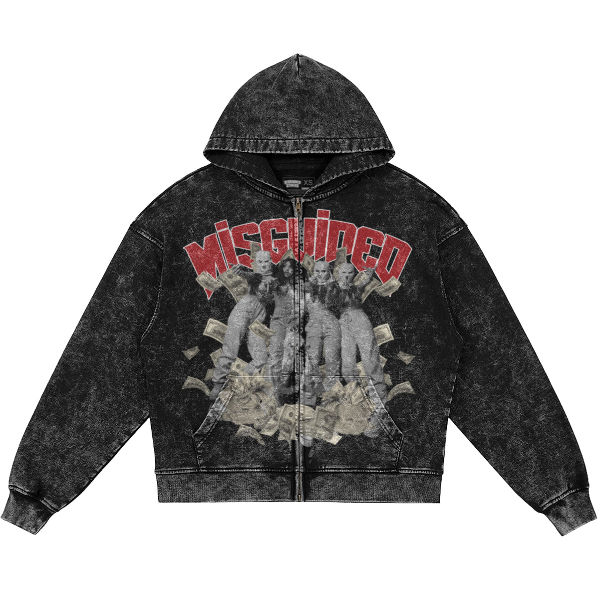 Misguided Girls (Air Jordan 12 Bloodline) 440GSM Heavyweight Vintage Snow Wash Zip Up Hoodie