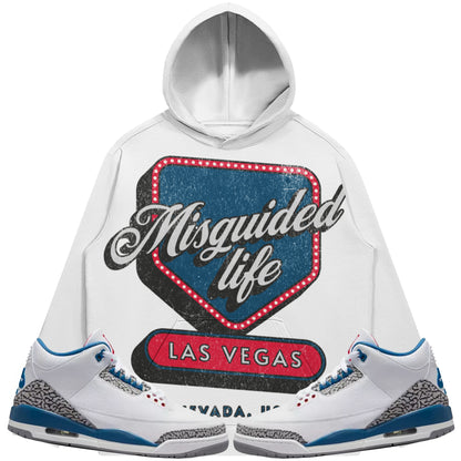 Misguided Life (Air Jordan 3 True Blue) 380 GSM Brushed Fleece Drawstring Hoodie