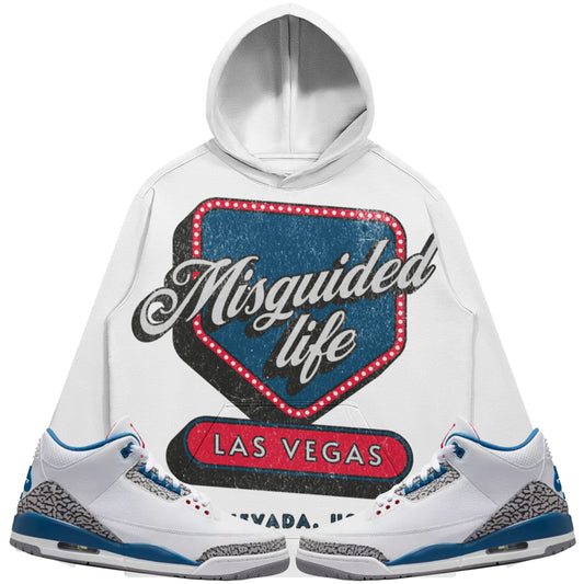Misguided Life (Air Jordan 3 True Blue) 380 GSM Brushed Fleece Drawstring Hoodie