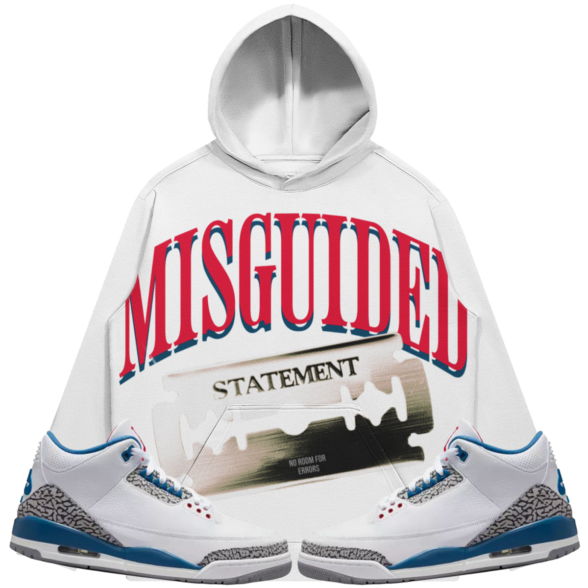 Misguided Statement (Air Jordan 3 True Blue) 380 GSM Brushed Fleece Drawstring Hoodie