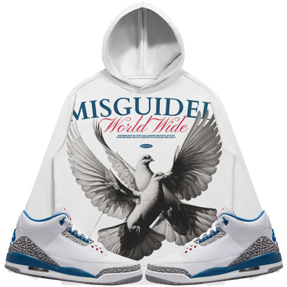 Misguided Ww Birds (Air Jordan 3 True Blue) 380 GSM Brushed Fleece Drawstring Hoodie